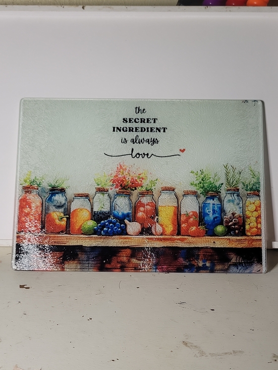 Other - Handmade Kitchen Glass Cutting Board with Colorful Jar Design -9x11 White